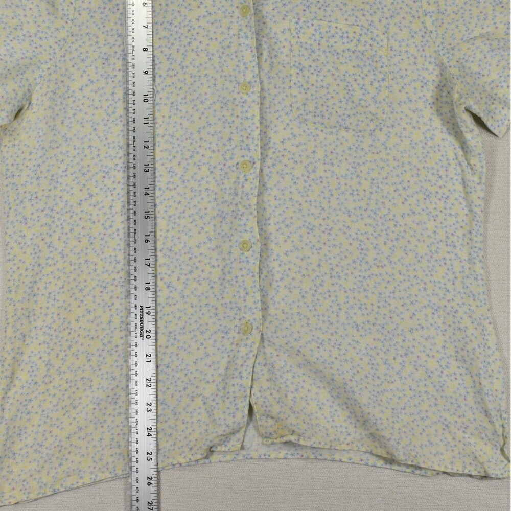 Vintage Liz Claiborne Lizsport Medium Petite Linen Shirt Floral Yellow Blue 90s - Picture 5 of 7